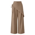 thumbnail image 5 of Women's High Waist Irregular Overlay Wide Leg Pants, Solid Draped Loose 9/10 Length Wrap Front Casual Trousers with Side Pockets for office Party Vacation Wear Khaki XL(XL), 5 of 5
