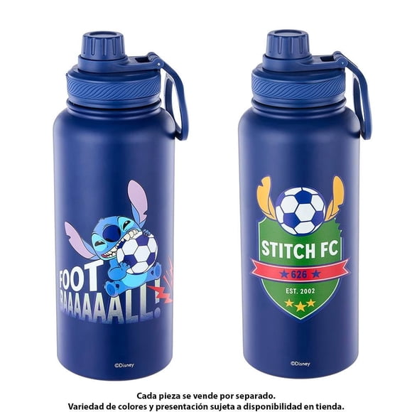 Botella Disney Stitch de Acero Inoxidable y Doble Pared con Asa, Tapa y Popote de 1 Litro
