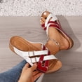 thumbnail image 4 of Womens Platform Sandals Color Block Slip on Slides Buckle Strap Comfortable Cushioned Low Wedge Orthopedic Walking Shoes Red Size 8, 4 of 7