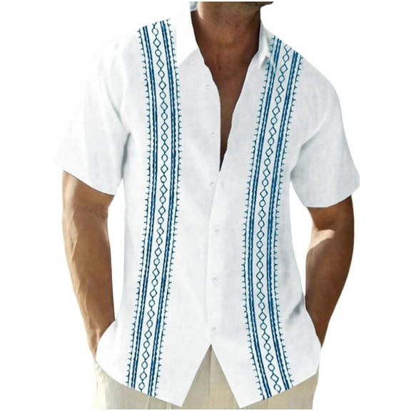 ZQUUVOU Men's Hawaiian Shirt Contrasting Button Short Sleeved Lapel Shirt (White,M)