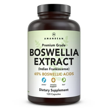 Amandean Boswellia Serrata Extract. 500mg 120 Veggie Capsules. 65% Boswellic Acids with AKBA. Natural Ayurvedic Supplement (Indian Frankincense). Premium 3rd Harvest. (Packaging May Vary)