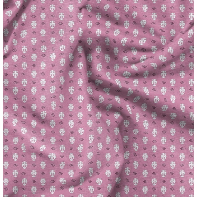 Soimoi Polyester Crepe Fabric Fleur_de_lis Damask Printed Fabric 1 Yard 42 Inch Wide