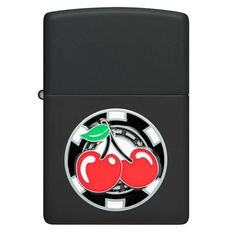 Zippo Poker Chip with Cherries Emblem Black Matte Pocket Lighter