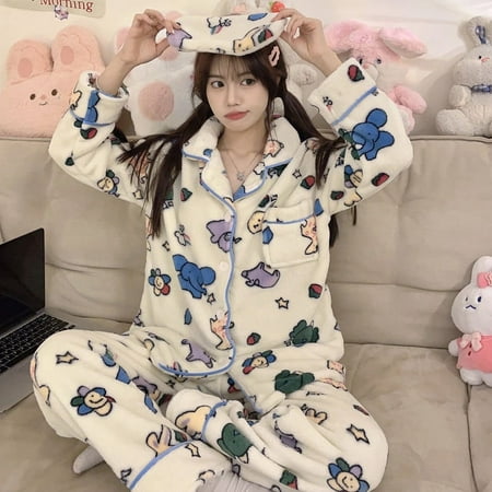 

Sanrio Hello Kitty Melody Cartoon Plush Pajama Set Y2K Women s Autumn/winter Flannel Pajamas Coral Plush Long Sleeve Pants Gift