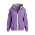thumbnail image 6 of Jsaierl Women's Zip Up Hoodies Sweatshirts with Contrast Hood Adjustable Drawstring Kangaroo Pocket Oversized Casual Jackets S-2XL, 6 of 9