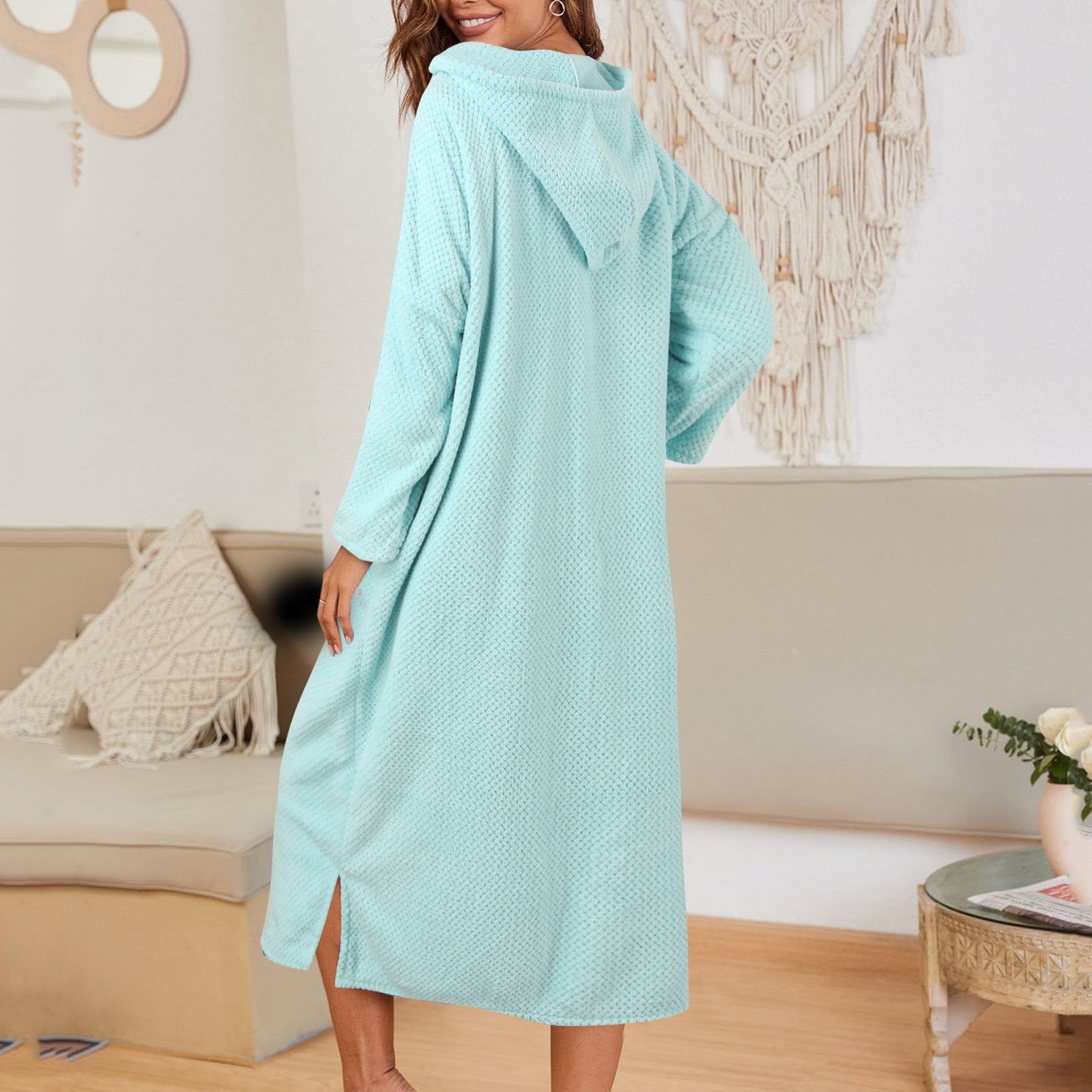 Fvwitlyh Robe de Chambre Femme Double Poche 3d Oreilles Peignoir en Flanelle Doux et Chaud Double Face Velours Peignoir Pyjama et Tenue de Maison