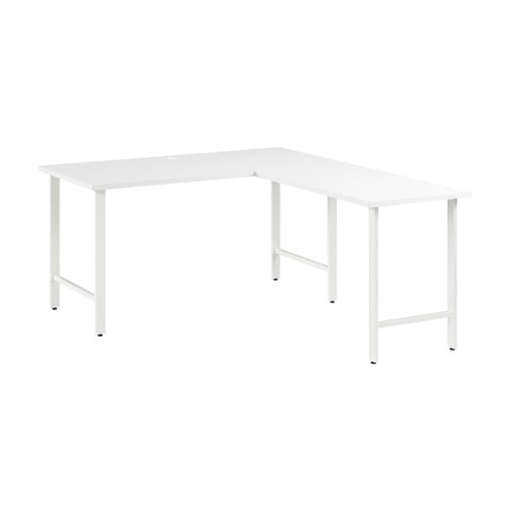 Pemberly Row 60W L Shaped Computer Desk w/ Metal Legs in White - Engineered Wood