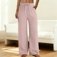 thumbnail image 2 of KDDYLITQ Pants for Women Cotton Linen Elastic High Waisted Trousers Wide Leg Drawstring Lounge Joggers Summer Plus Size Loungewear with Pockets Pink M, 2 of 5