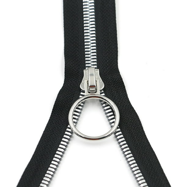 Cremalleras en espiral para coser, cremallera con deslizador de metal, 60 cm Negro Doble cola abierta Cremallera larga para ropa de bricolaje Equipaje
