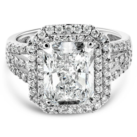 Edge Jewel 14K White Gold Plated Ring For Her - Excellent 2.03 Ct Radiant Cut Lab Created Simulated Diamond Ring - Silver Beautiful Engagement Wedding Ring for Women's - Diamond Ring For Her