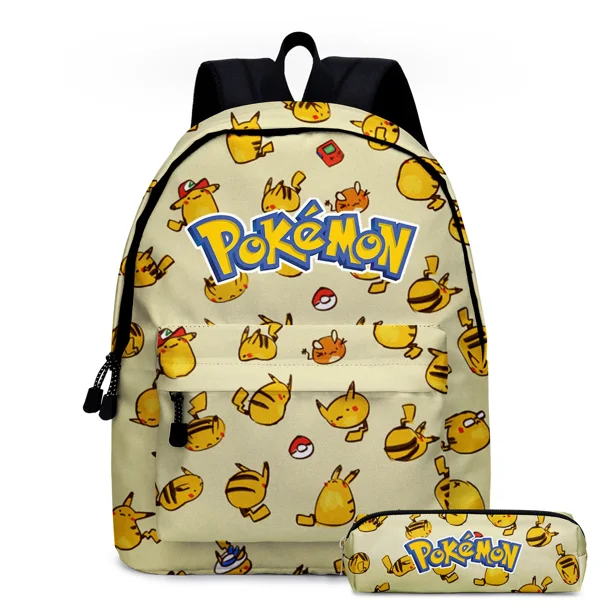 MINISO-Mochila de dibujos animados Pikachu para estudiante, morral escolar de dos piezas de Pokémon, bolsa de lápices, bolsa de almuerzo de Pokémon, Mochila escolar de dibujos animados