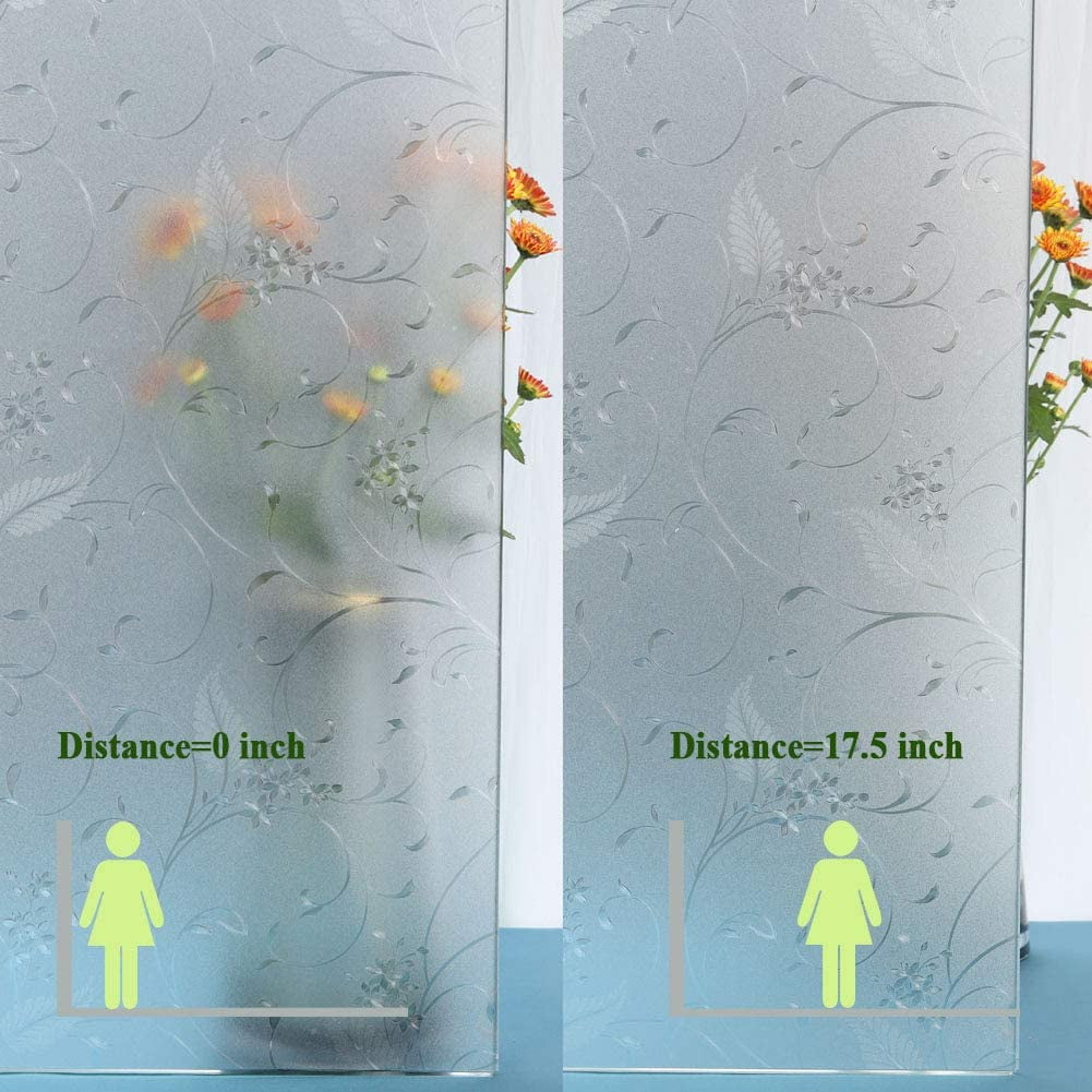 BSHAPPLUS® 17.7"x78.7" Flower Window Privacy Film,Floral Glass Window Film,Frosted Window Sticker,3D Window Decals Non Adhesive for Bathroom Living Room Office