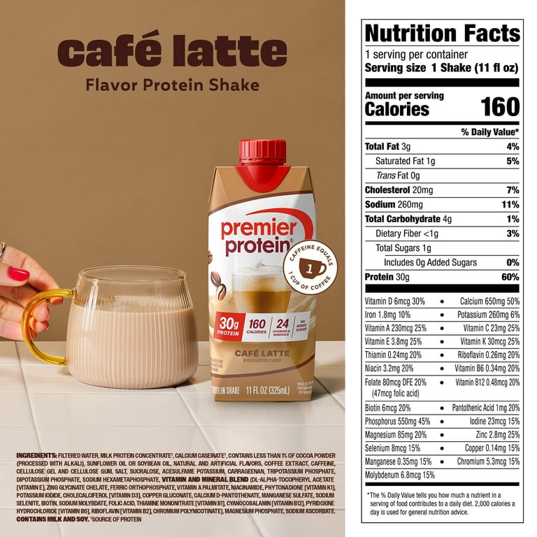 2 pack) Premier Protein Shake, Café Latte, 30g Protein, 11 fl oz