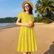 thumbnail image 4 of Easygdp Yellow Glitter para Vestido Transpirable de Mujer, Vestido Suelto de Manga Corta con Pliegues y Bolsillos para el Verano, 4 of 6