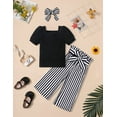 thumbnail image 3 of Girl Clothes Square Neck Shirt Top + Stylish Pants + Headband 3pcs Spring Summer Girl Outfits Set6-7Years, 3 of 7