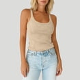 thumbnail image 2 of Women Spaghetti Strap Scoop Neck Ribbed Tank Tops Slim Fitted Cotton Camisole Basic Sleeveless Layering Shirts Featuring Slim Fit Sleeveless Camisole Beige L, 2 of 8