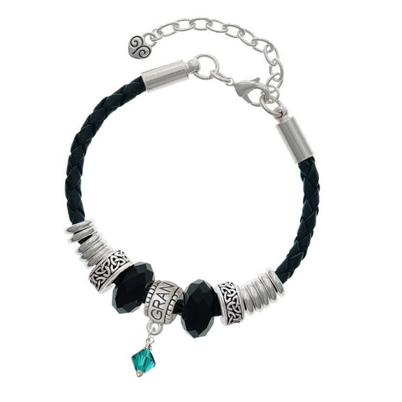 Delight Jewelry December - Teal Crystal Bicone Grandmother Celtic Knot Leather Bead Bracelet, 7" 2" Extender