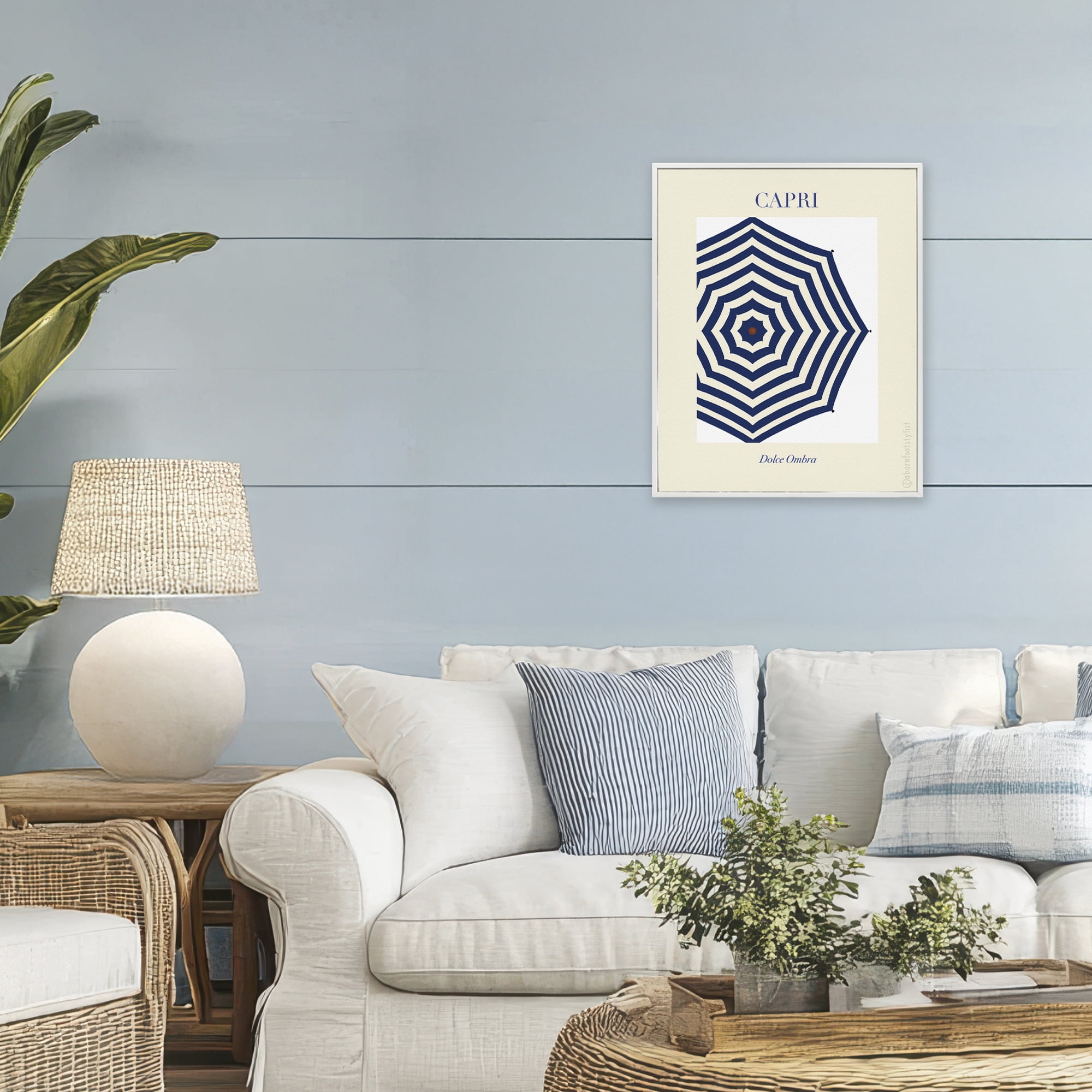 Stupell Industries Capri Striped Umbrella White Framed Giclee Art, design by A Barefoot Stylist