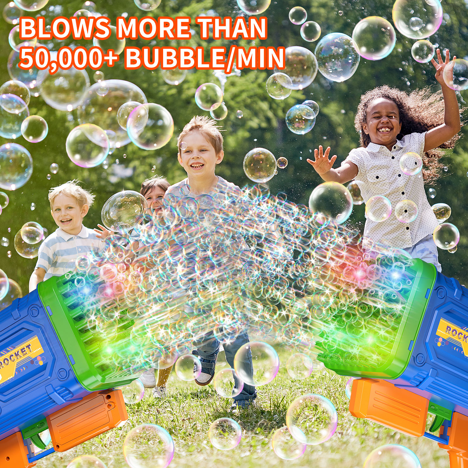 Bubble Machine Kids Toys, Green Bubble Maker with Colorful Lights and Thousands Bubbles, Outdoor Toy Birthday Party Favors Gifts for Boys Girls Age 3 4 5 6 7 8 9 10 11 12 Years Old