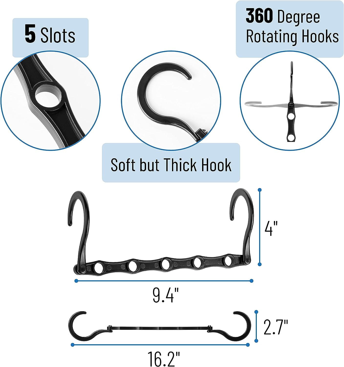 8Pcs Space Saving Hangers for Clothes, Multi-Functional Closet Hanger Organizers, Space Saving, Use Both Vertically and Horizontally, College Dorm Room Students Essentials, Black