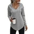 thumbnail image 2 of Women Hoodies High Low Hem Waffle Knit Tunic Sweatshirt With Pockets Long Sleeve Tops V Neck Solid Drawstring Shirts, 2 of 6