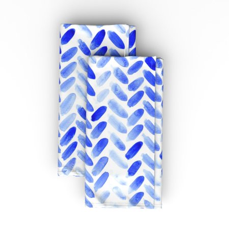 

Linen Cotton Canvas Dinner Napkins (Set of 2) - Herringbone Blue Modern Farmhouse Watercolor Print Cloth Dinner Napkins by Spoonflower