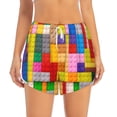 thumbnail image 2 of Vsdgher Colorful Plastic Blocks Pattern Athletic Shorts for Women, Women's Running Double Layer Shorts, High Waisted Yoga Shorts, Workout Athletic Shorts-Large, 2 of 7