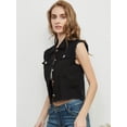 thumbnail image 2 of Womens Distressed Denim Button Up Sleeveless Crop Vest, Black, Large, 2 of 4