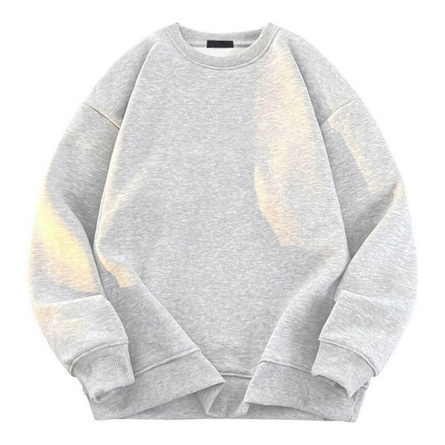 Styesk Mens Shirts Man Solid Color Round Neck Loose Pullover Hoodie