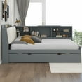 thumbnail image 4 of Wood Full Size platform bed with Trundle, Shelves and Storage Headboard, Gray, 4 of 6