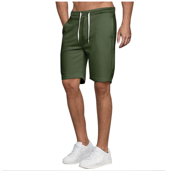 Qulqfy Mens Lounge Shorts Green Summer Outdoor Sweatpants Solid Elastic Waist Spring Shorts with Pockets for Men L
