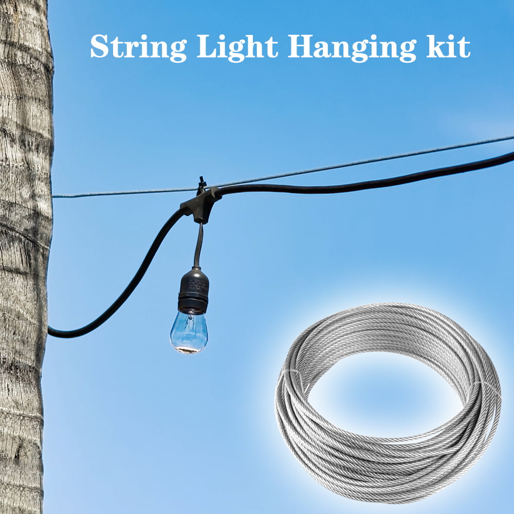 MOVKZACV Stainless Steel String Light Hanging Kit Outdoor Lights Suspension Kit with 25m/82FT Wire Rope Cable for Garden Patio Pavilion Deck Outdoor