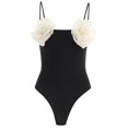 thumbnail image 4 of Gibobby Conjunto de Bikini Traje de baño sexy de vacaciones en la playa ajustado con flores en 3D y bloques de colores con correa de para mujer(Negro,G), 4 of 5