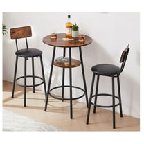Llinc Store Bar Table Set for 2, 3 Piece Pub Table with 2 Round Upholstered Stools, Counter Height Dining Table and Chairs Set, Breakfast Table with Footrest for Small Spaces, Rustic Brown