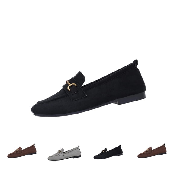 THDHVS Womens Casual Shoes,Comfortable Dress Shoes for Women,Plus Size Women Slip On Loafers Round Toe Suede Low Heel for Classic Style Gray