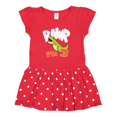 

Inktastic RAWR I m 3! Baby Tyranosaurus Rex Gift Toddler Girl Dress
