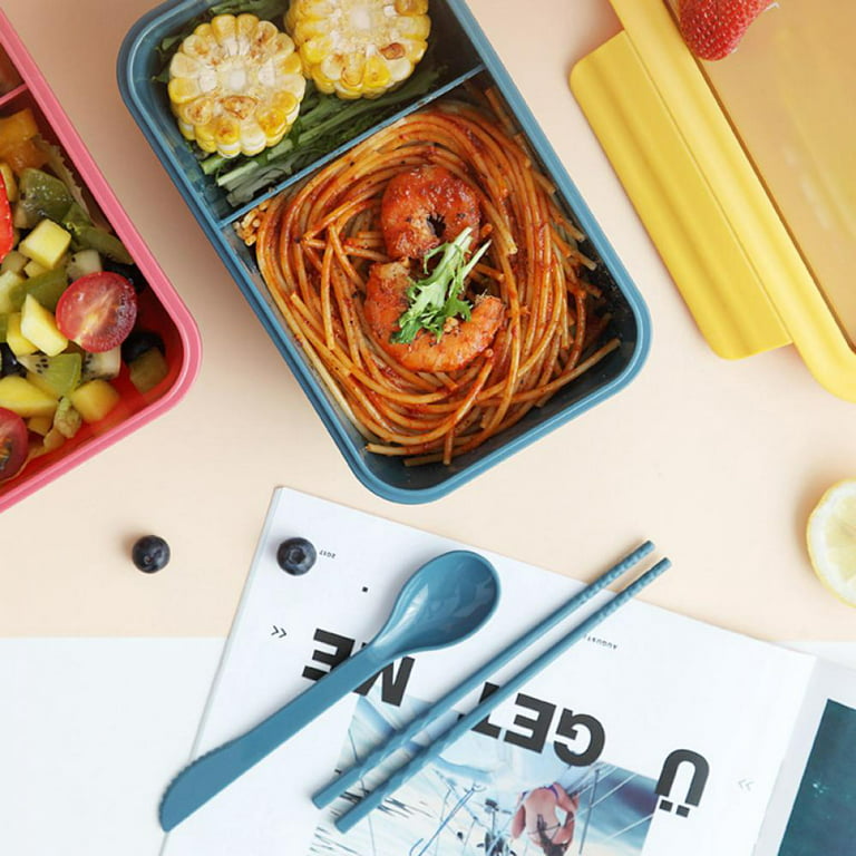 Hot Lunch Box with Spoon Chopsticks Wheat Straw Dinnerware Food Storage  Container Children Kid School Office Microwave Bento Box