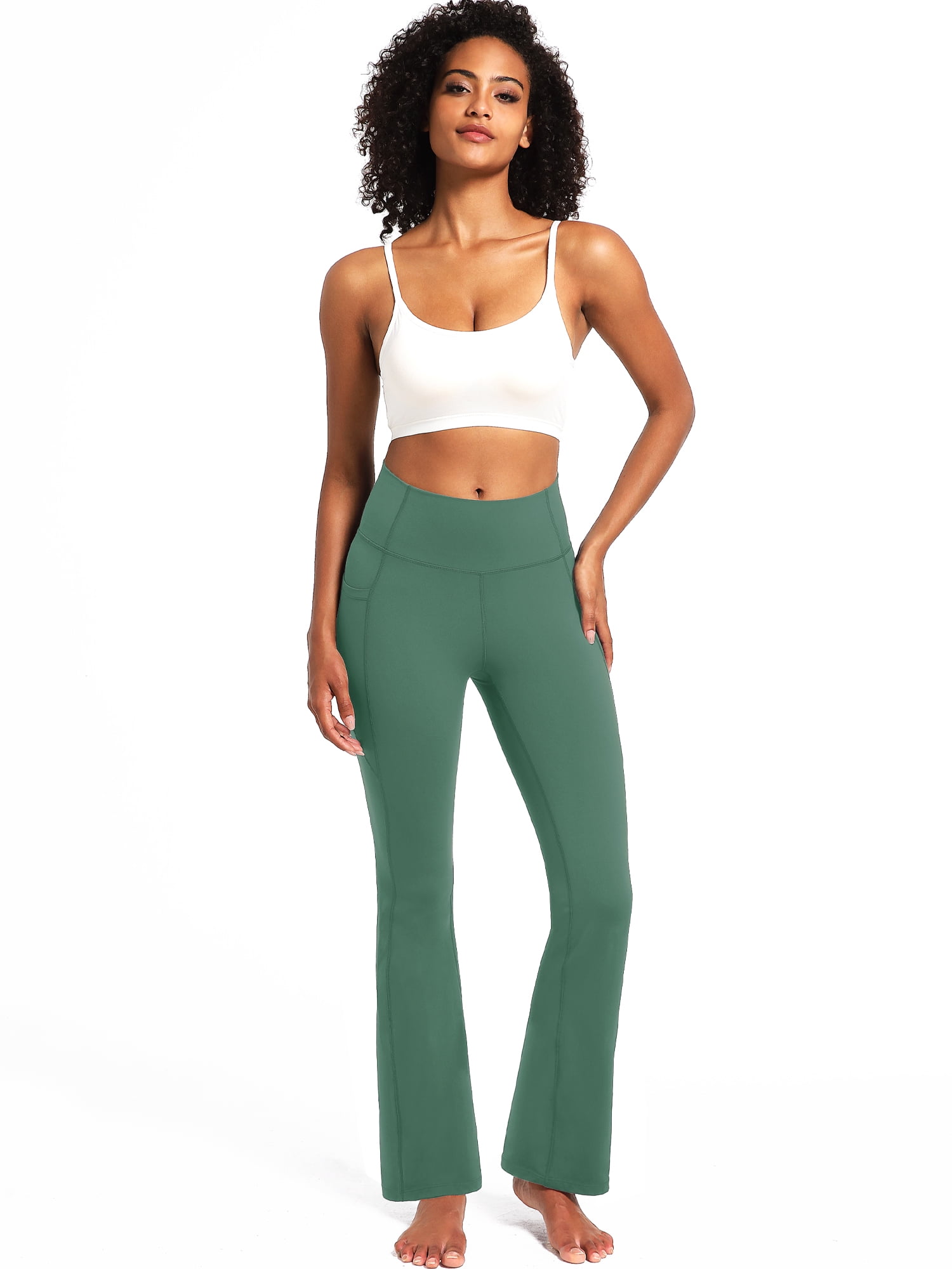 NELEUS Womens Flare Leggings for Yoga Workout Lycra High Waist Stretch Bootcut Pants with Two Pockets,Lake Green,US Size S