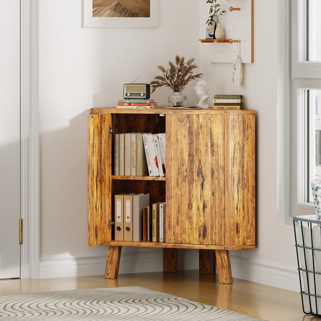 EDTara Armoire d'Angle 31,5 Pouces Gain de Place, Style Ferme avec Porte Cannelée et Rangement Réglable à 3 Niveaux pour Chambre