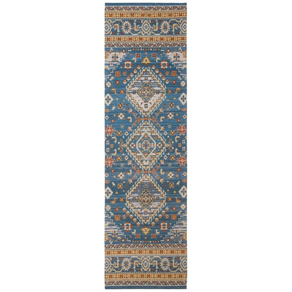 SAFAVIEH Classic Vintage Serrena Floral Bordered Polyester Runner Rug, Blue/Gold, 2'3" x 8'