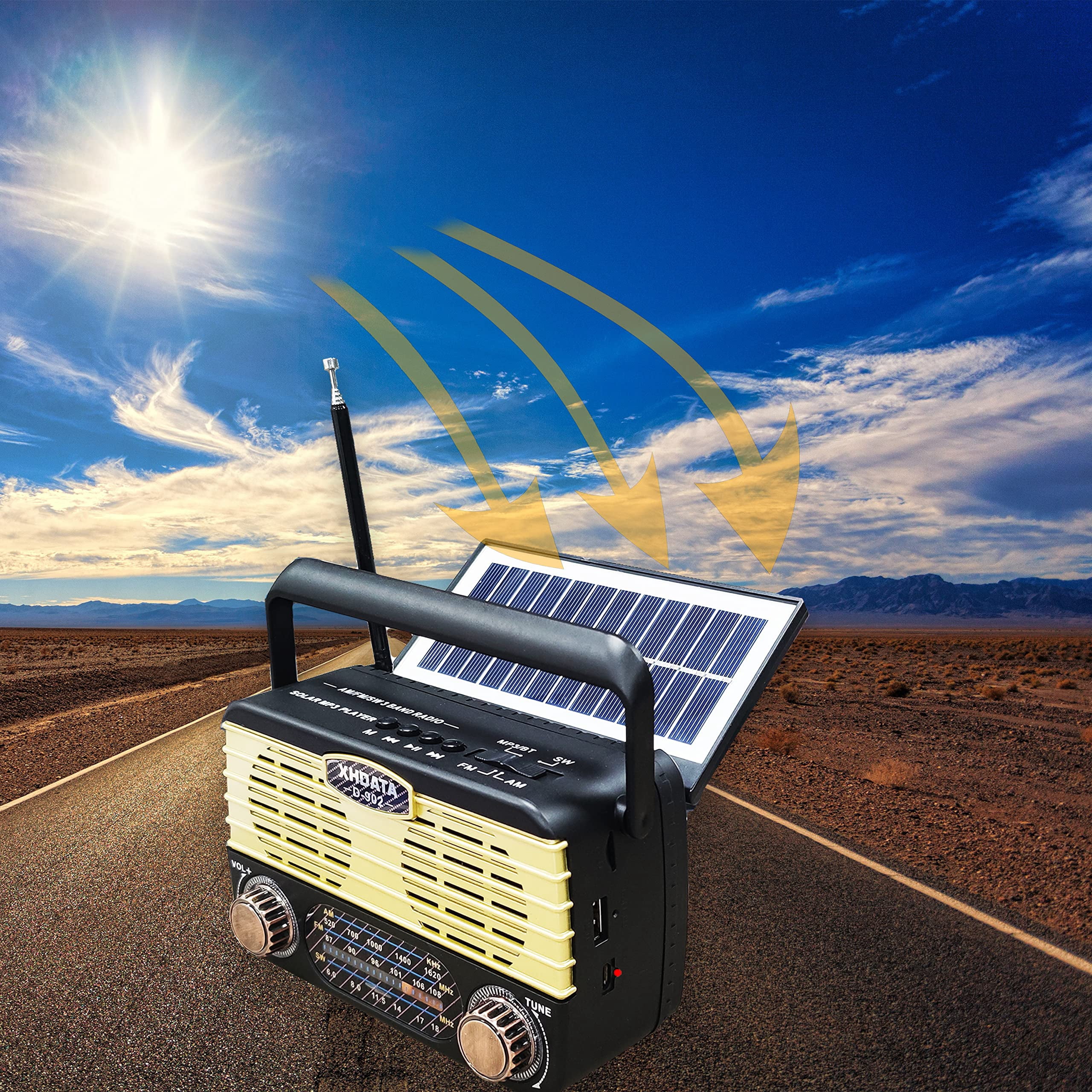 XHDATA D-902 Portable Shortwave Retro Radio, FM/AM/SW  Solar Wireless Bluetooth Vintage Radio, SD Card USB MP3 Player