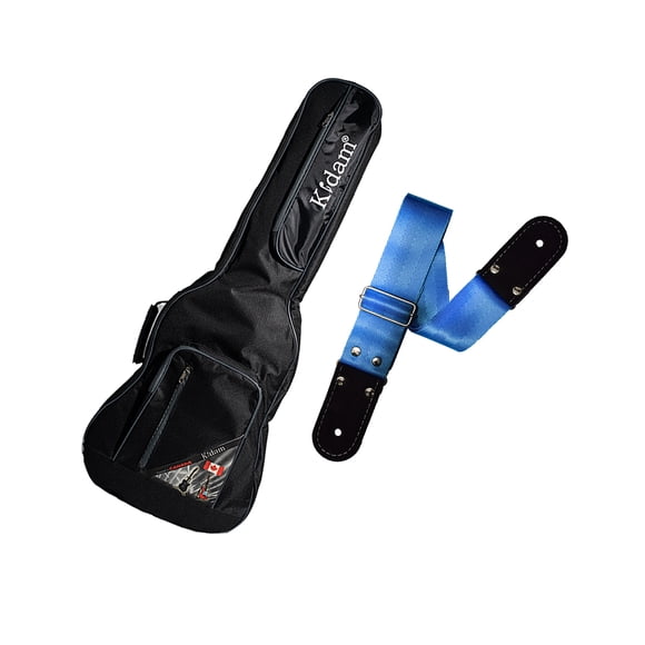 PAQUETE Estuche para guitarra eléctrica Funda para guitarra Gig bag, guitar case para trasporte y protección, color negro bordes grises + Tahali strap correa Kidam LISO AZUL TURQUEZA