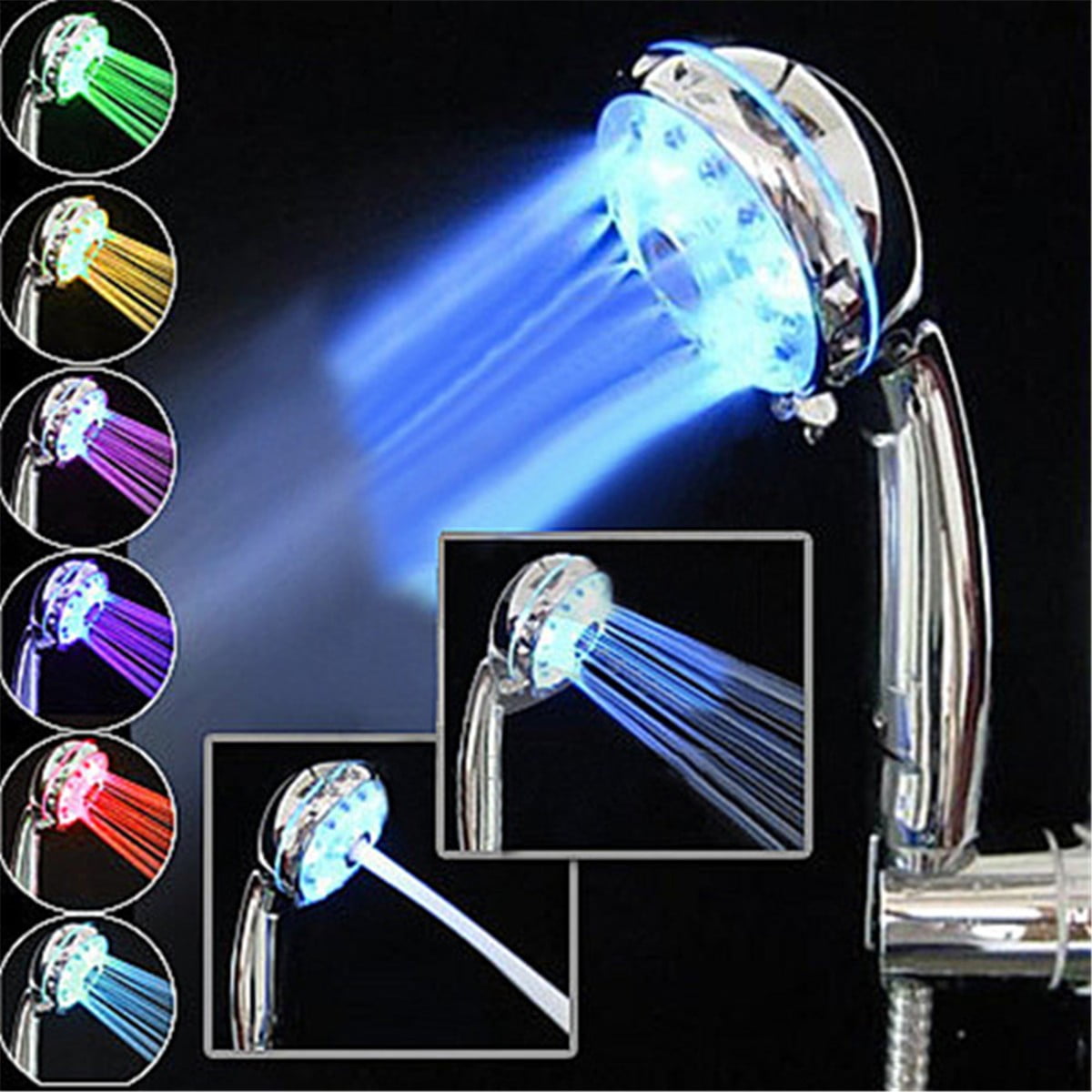 3 Mode Adjustable LED Shower Head Temperature Sensor RGB 3 Color Bath