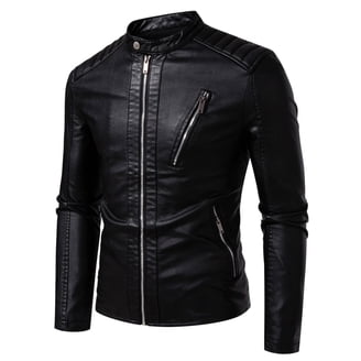 IYTR Men's Slim Fit Biker Style Faux Leather Stand Collar Zipper