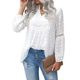 thumbnail image 4 of Sonducket Camisa de mujer con cuello en V con volantes Blusa de encaje casual de manga larga con cuello en V Prendas para la parte del cuerpo Blanco XL, 4 of 6