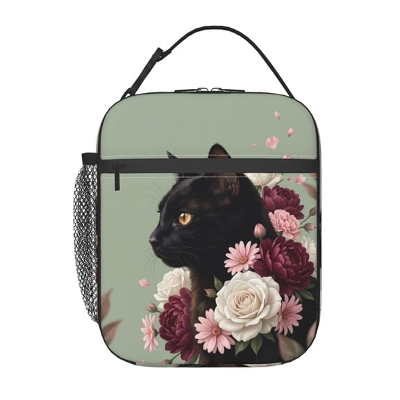 Black Cat Insulated Lunch Box Portable Lunch Bag With Detachable Handle,Reusable Lunchbox For Men Women Office Work Travel