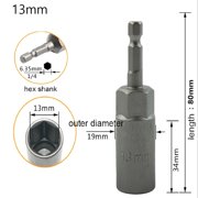 1Pc 80mm Length Deepen Power Nut Driver Drill Bit 5.5-19mm Socket Adapter 1/4 Hex Shank Drill Bit Adapter for Power Drills 13mm