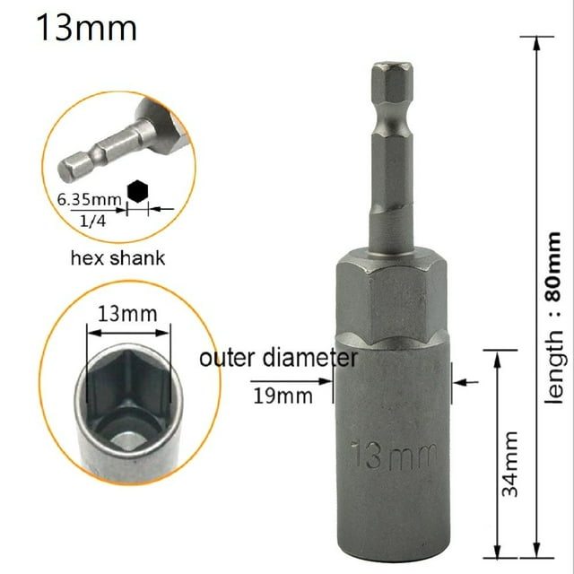 Lefu 1PCS 80mm Longueur 1/4" Hexagonale Écrou à Percussion Mèches