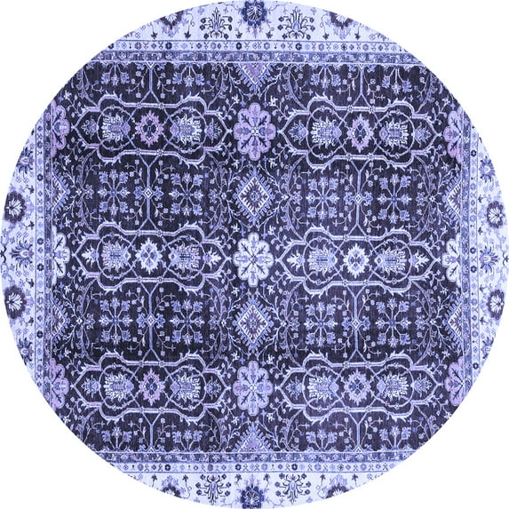 Ahgly Company Machine Washable Indoor Round Oriental Blue Traditional Area Rugs, 7' Round