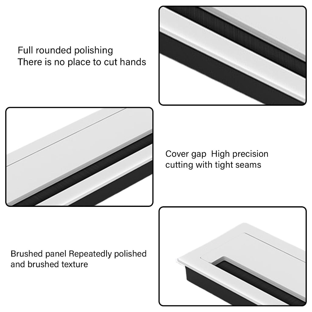 Desk Cable Tidies Grommet Set Metal Rectangle Cord Cover with Brush Interior Multipurpose Metal Desk Grommet with Brush